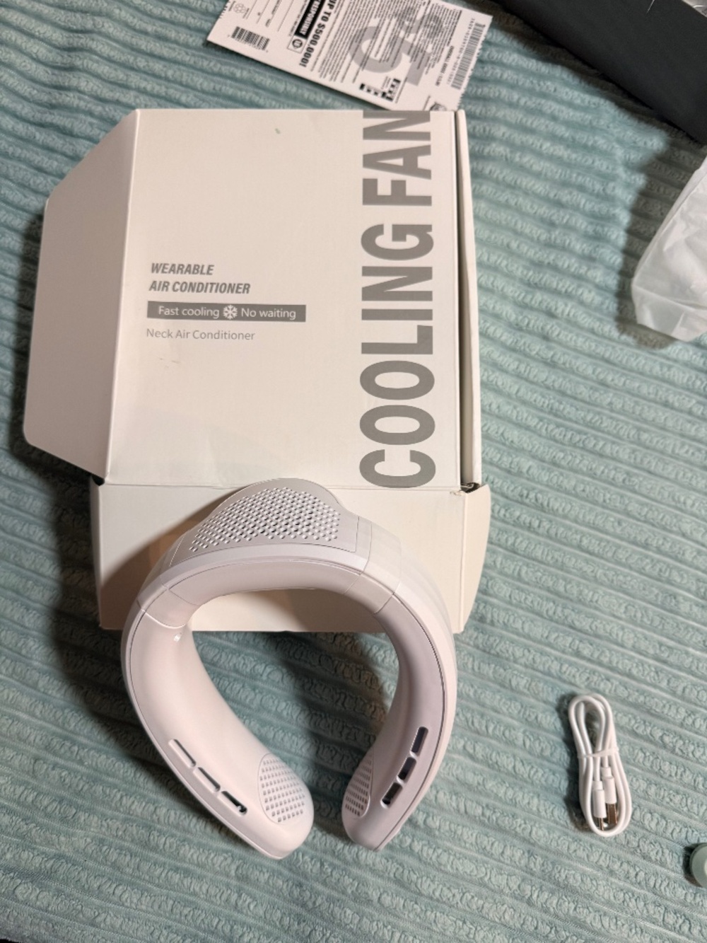 LY12 Wearable Neck Air Conditioner Cooling Fan Rechargeable 3-Speed LED White